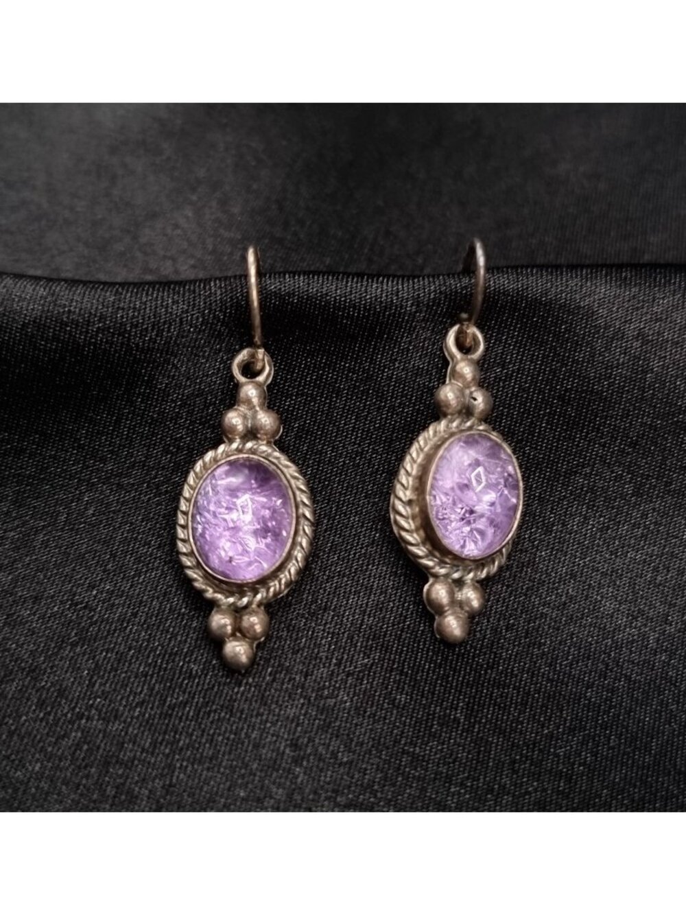 Vintage Early 2000's Amethyst 925 Sterling Silver Dangle Earrings